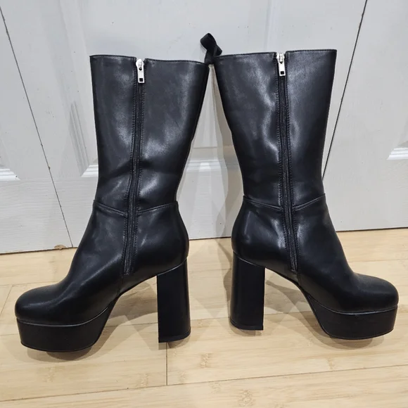 Dolls Kill Lamoda Going Under Goth Faux Leather Platform Black Wide Fit Boots 8 - Picture 2 of 15